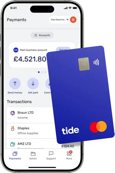 Tide App Dashboard mit Mastercard